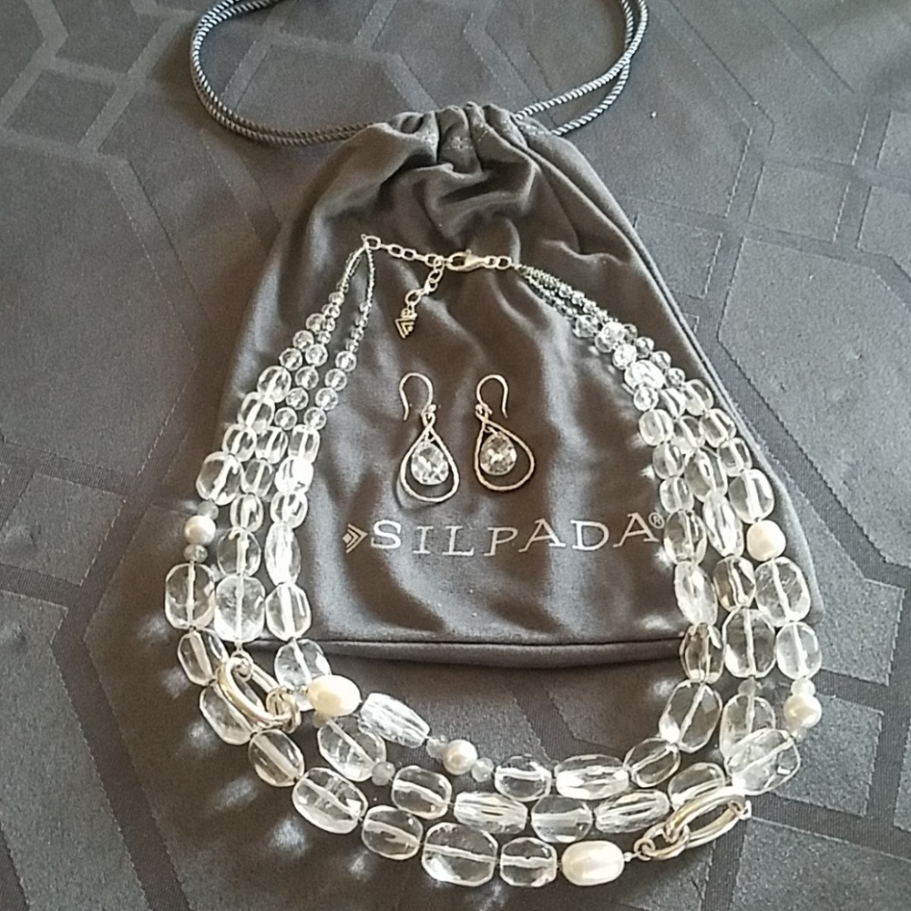 Silpada Three Strand Necklace w Earrings